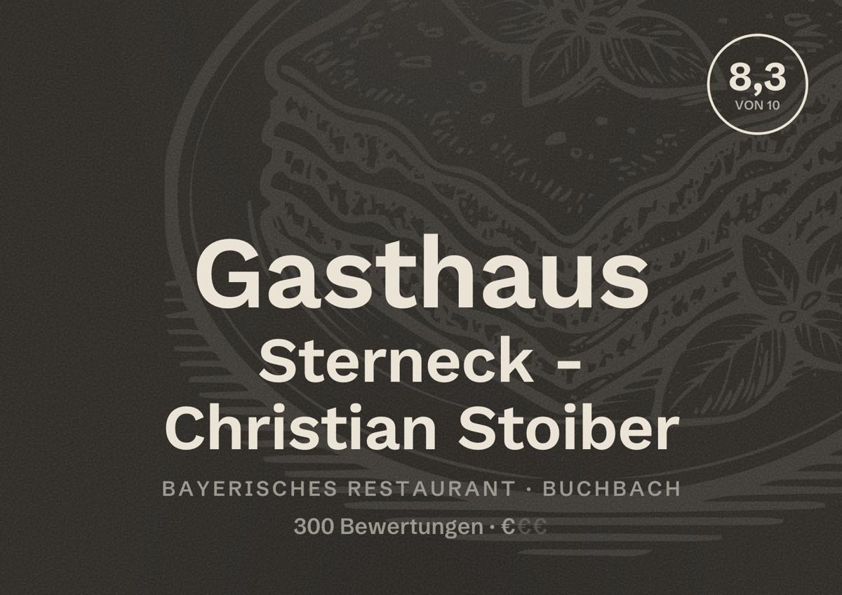 Illustriertes Poster von Gasthaus Sterneck - Christian Stoiber, Bayerisches Restaurant in Buchbach: Bewertung 8,3 von 10 aus 300 Bewertungen, Preisniveau €