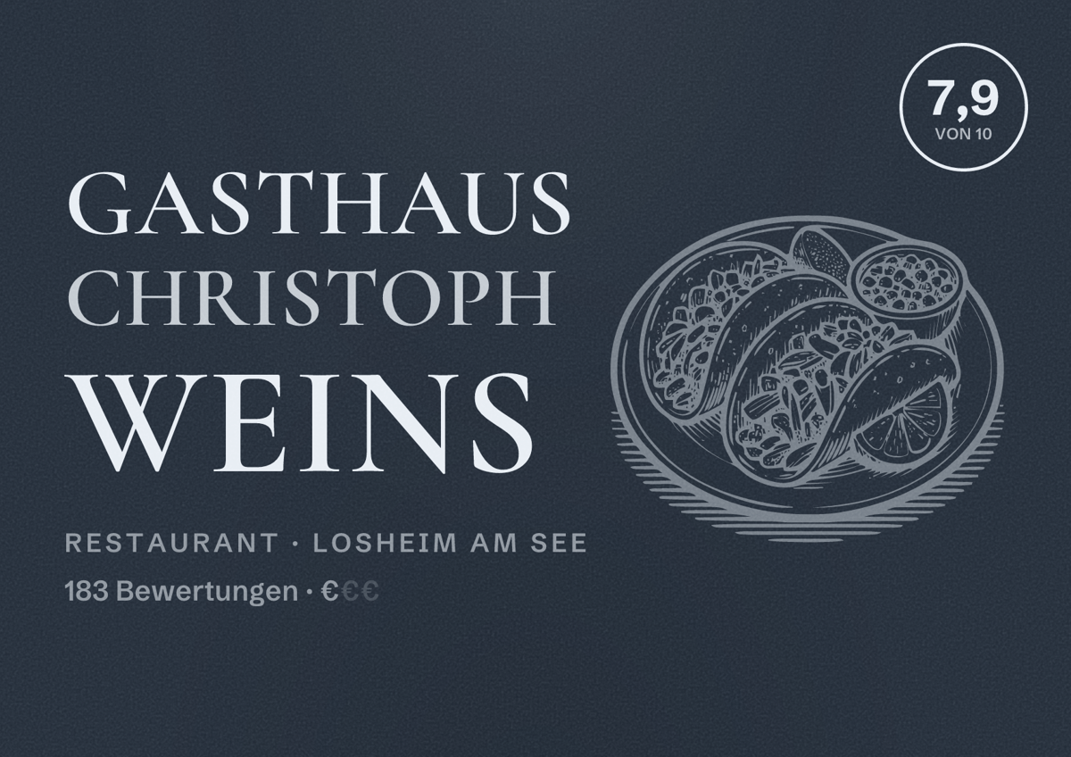 Illustriertes Poster von Gasthaus Christoph Weins, Restaurant in Losheim am See: Bewertung 7,9 von 10 aus 183 Bewertungen, Preisniveau €