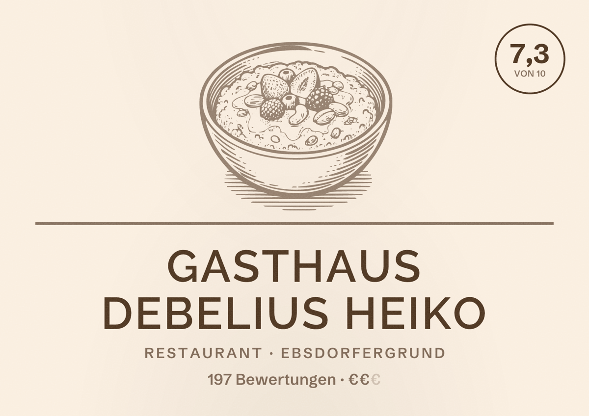 Illustriertes Poster von Gasthaus Debelius Heiko, Restaurant in Ebsdorfergrund: Bewertung 7,3 von 10 aus 197 Bewertungen, Preisniveau €€