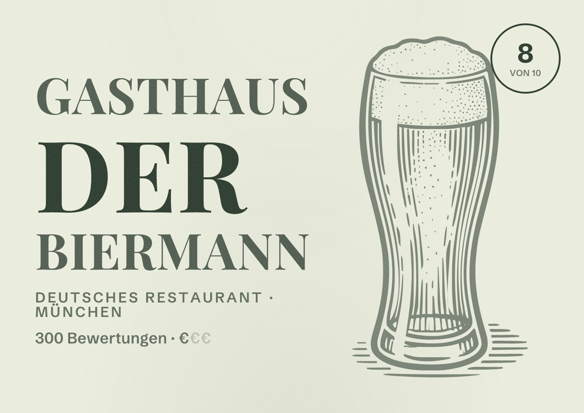 Illustriertes Poster von Gasthaus DER BIERMANN, Deutsches Restaurant in München: Bewertung 8,0 von 10 aus 300 Bewertungen, Preisniveau €
