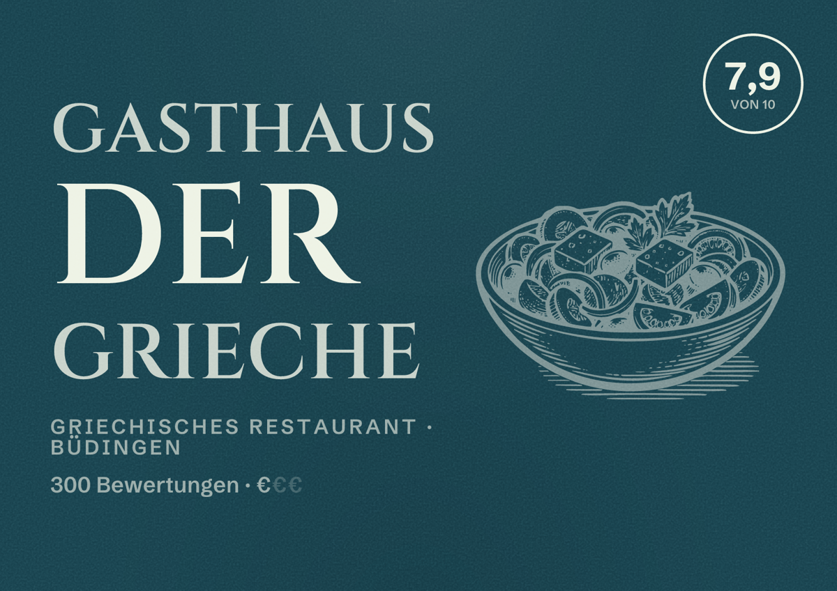 Illustriertes Poster von Gasthaus Der Grieche, Griechisches Restaurant in Büdingen: Bewertung 7,9 von 10 aus 300 Bewertungen, Preisniveau €