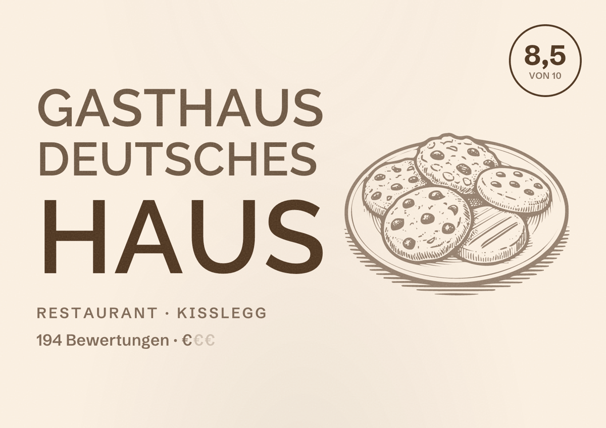 Illustriertes Poster von Gasthaus Deutsches Haus, Restaurant in Kißlegg: Bewertung 8,5 von 10 aus 194 Bewertungen, Preisniveau €