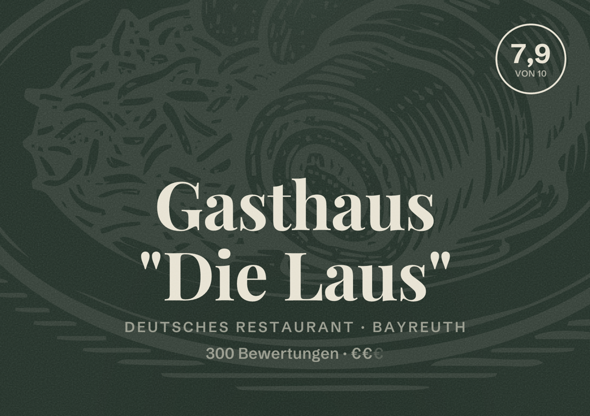 Illustriertes Poster von Gasthaus "Die Laus", Deutsches Restaurant in Bayreuth: Bewertung 7,9 von 10 aus 300 Bewertungen, Preisniveau €€