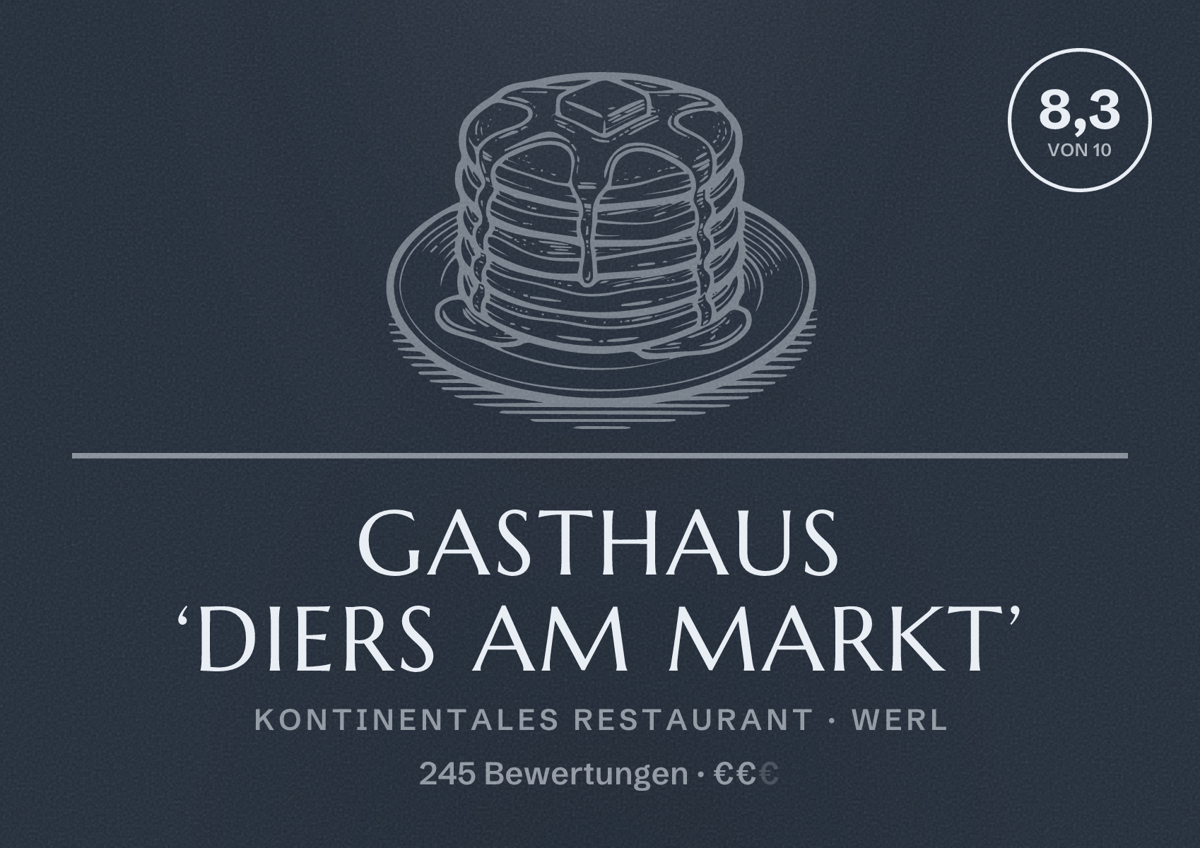 Illustriertes Poster von Gasthaus ‘Diers am Markt’, Kontinentales Restaurant in Werl: Bewertung 8,3 von 10 aus 245 Bewertungen, Preisniveau €€