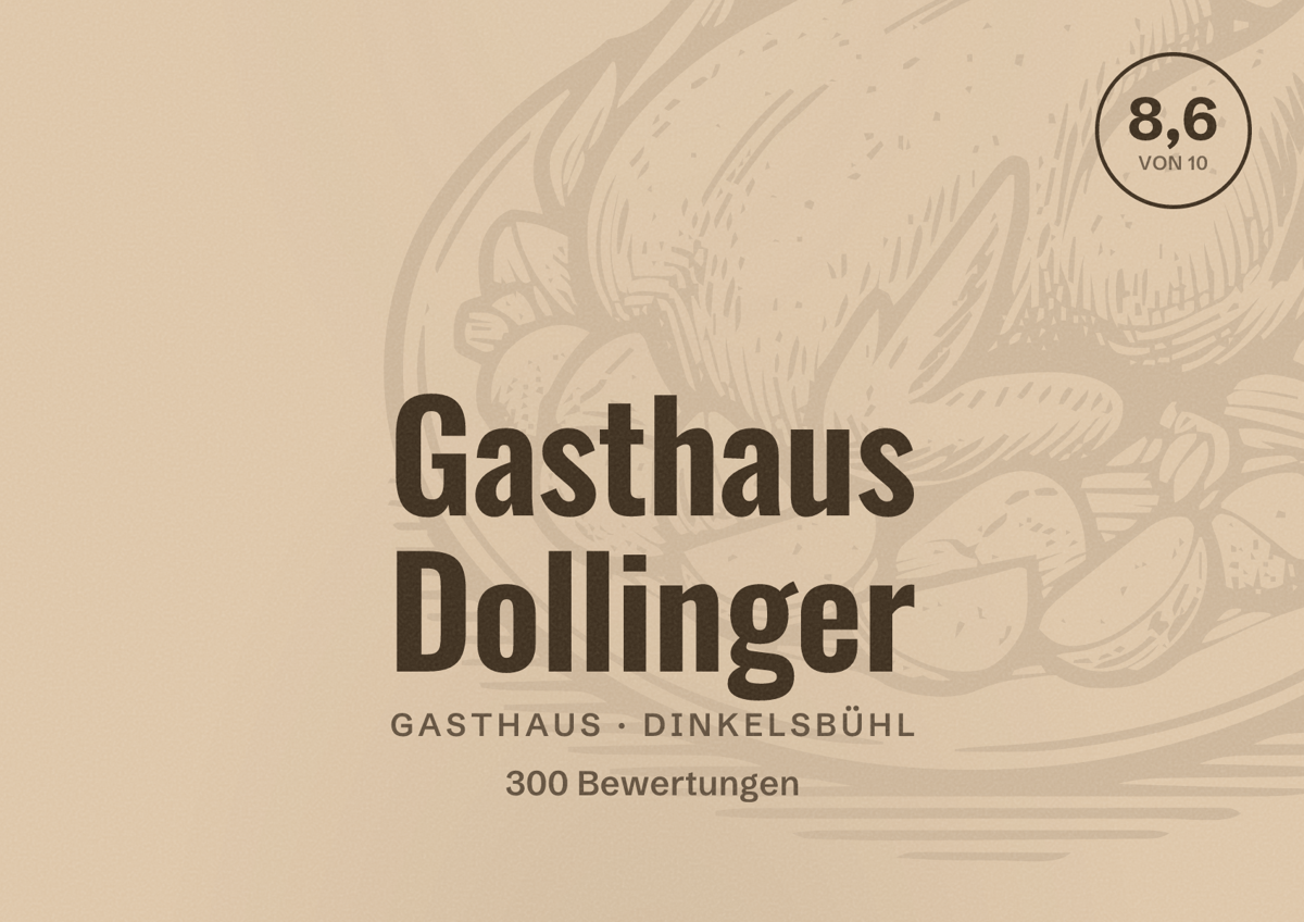 Illustriertes Poster von Gasthaus Dollinger, Gasthaus in Dinkelsbühl: Bewertung 8,6 von 10 aus 300 Bewertungen