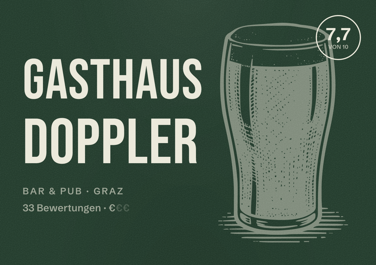 Illustriertes Poster von Gasthaus Doppler, Bar & Pub in Graz: Bewertung 7,7 von 10 aus 33 Bewertungen, Preisniveau €