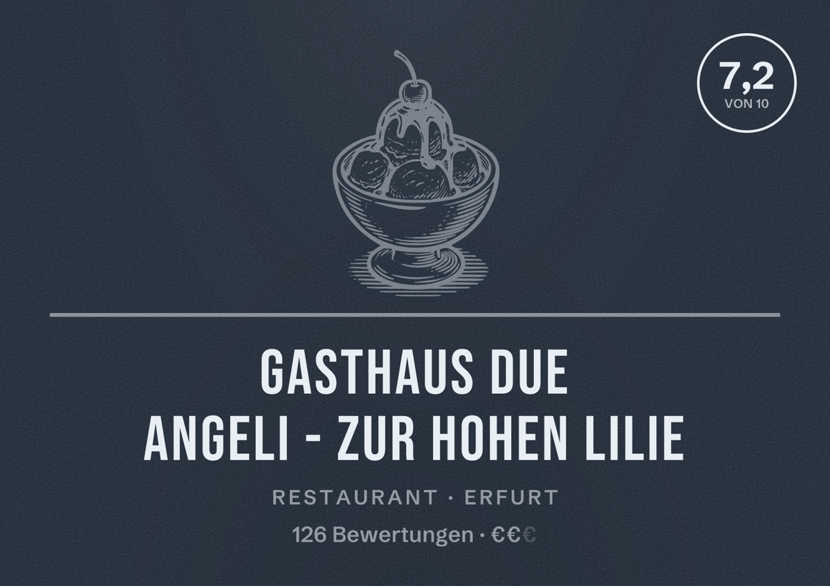 Illustriertes Poster von Gasthaus DUE ANGELI - Zur Hohen Lilie, Restaurant in Erfurt: Bewertung 7,2 von 10 aus 126 Bewertungen, Preisniveau €€