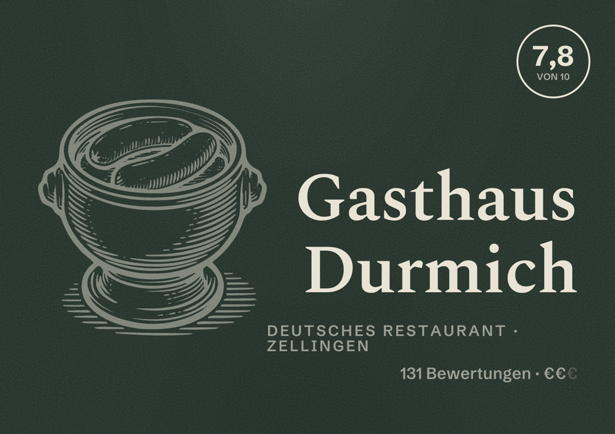 Illustriertes Poster von Gasthaus Durmich, Deutsches Restaurant in Zellingen: Bewertung 7,8 von 10 aus 131 Bewertungen, Preisniveau €€