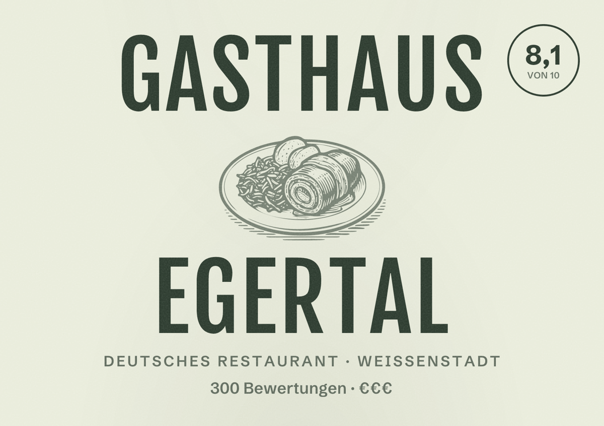 Illustriertes Poster von Gasthaus Egertal, Deutsches Restaurant in Weißenstadt: Bewertung 8,1 von 10 aus 300 Bewertungen, Preisniveau €€€