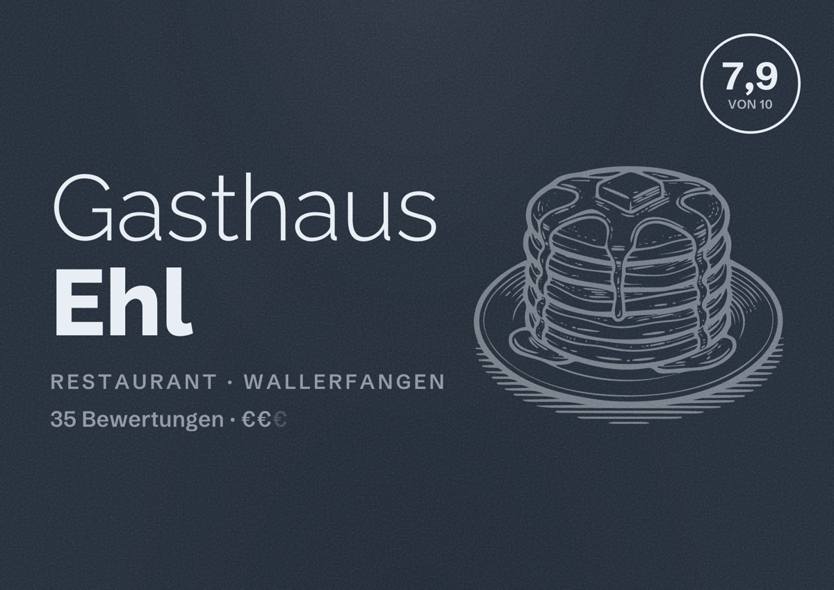 Illustriertes Poster von Gasthaus Ehl, Restaurant in Wallerfangen: Bewertung 7,9 von 10 aus 35 Bewertungen, Preisniveau €€