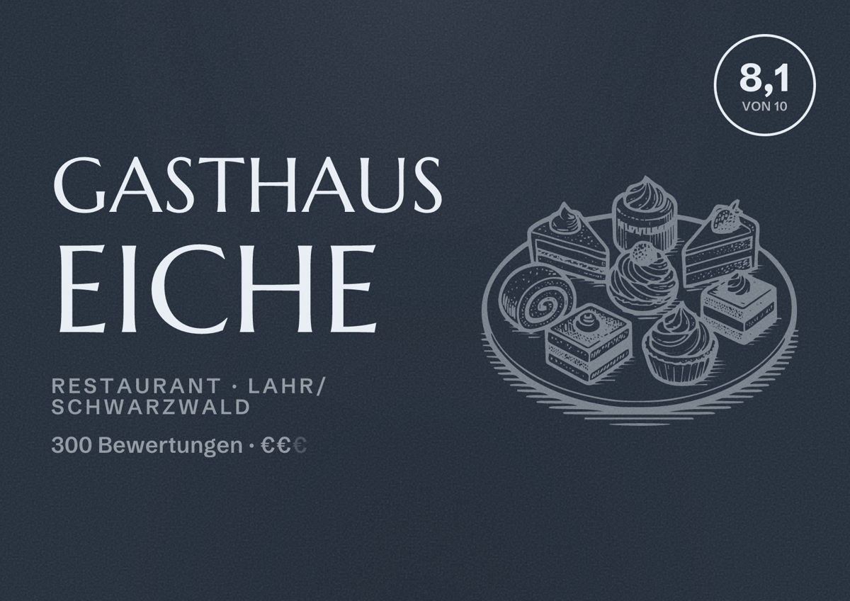 Illustriertes Poster von Gasthaus Eiche, Restaurant in Lahr/Schwarzwald: Bewertung 8,1 von 10 aus 300 Bewertungen, Preisniveau €€