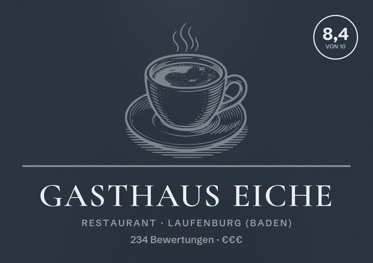 Illustriertes Poster von Gasthaus Eiche, Restaurant in Laufenburg (Baden): Bewertung 8,4 von 10 aus 234 Bewertungen, Preisniveau €€€