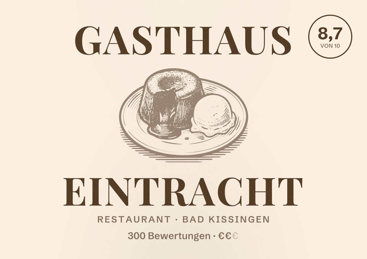 Illustriertes Poster von Gasthaus Eintracht, Restaurant in Bad Kissingen: Bewertung 8,7 von 10 aus 300 Bewertungen, Preisniveau €€