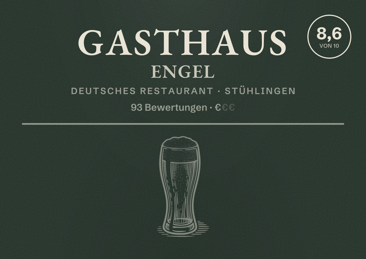 Illustriertes Poster von Gasthaus Engel, Deutsches Restaurant in Stühlingen: Bewertung 8,6 von 10 aus 93 Bewertungen, Preisniveau €
