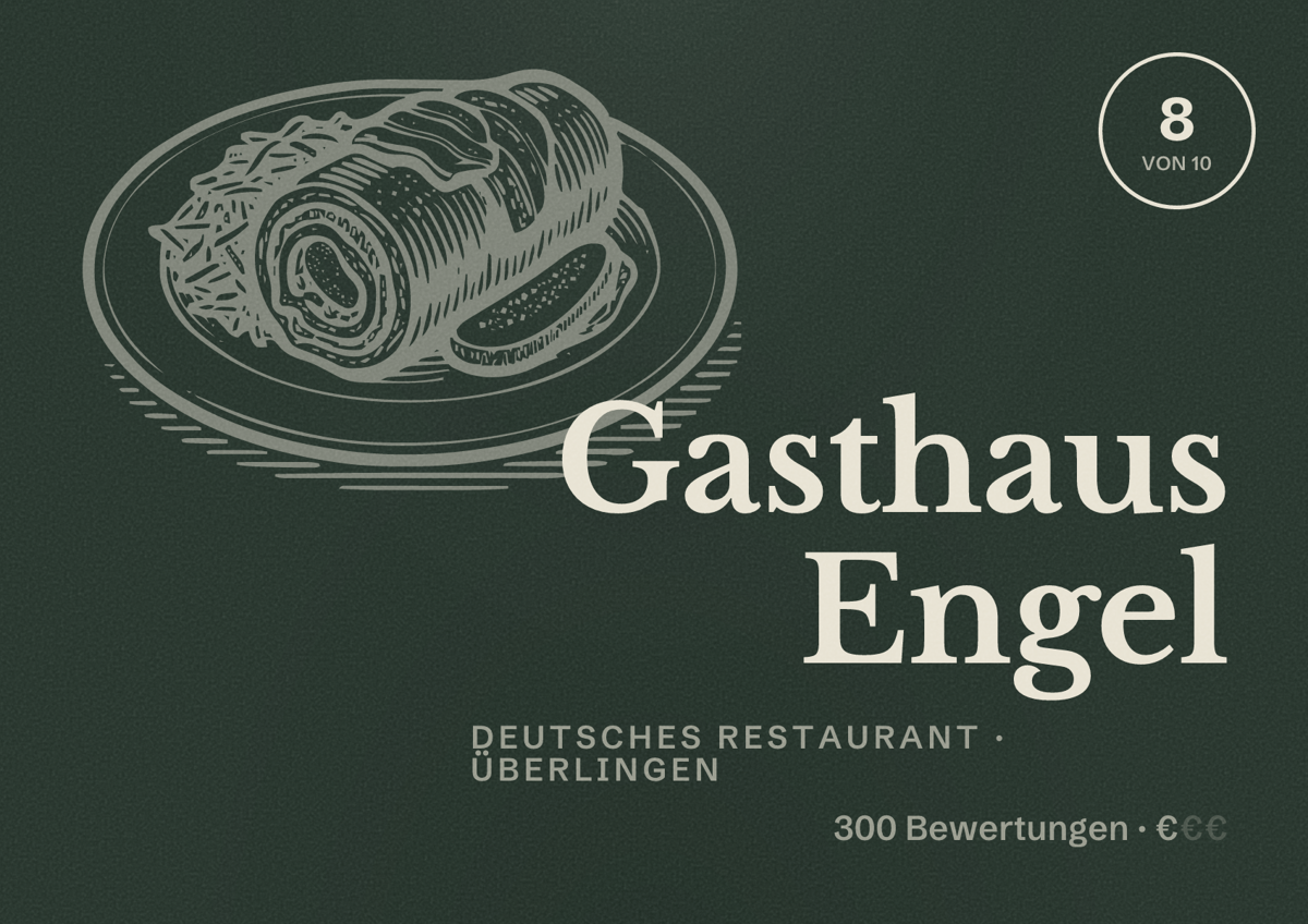 Illustriertes Poster von Gasthaus Engel, Deutsches Restaurant in Überlingen: Bewertung 8 von 10 aus 300 Bewertungen, Preisniveau €