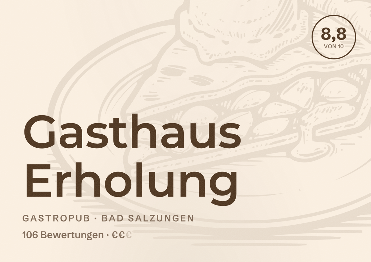 Illustriertes Poster von Gasthaus Erholung, Gastropub in Bad Salzungen: Bewertung 8,8 von 10 aus 106 Bewertungen, Preisniveau €€