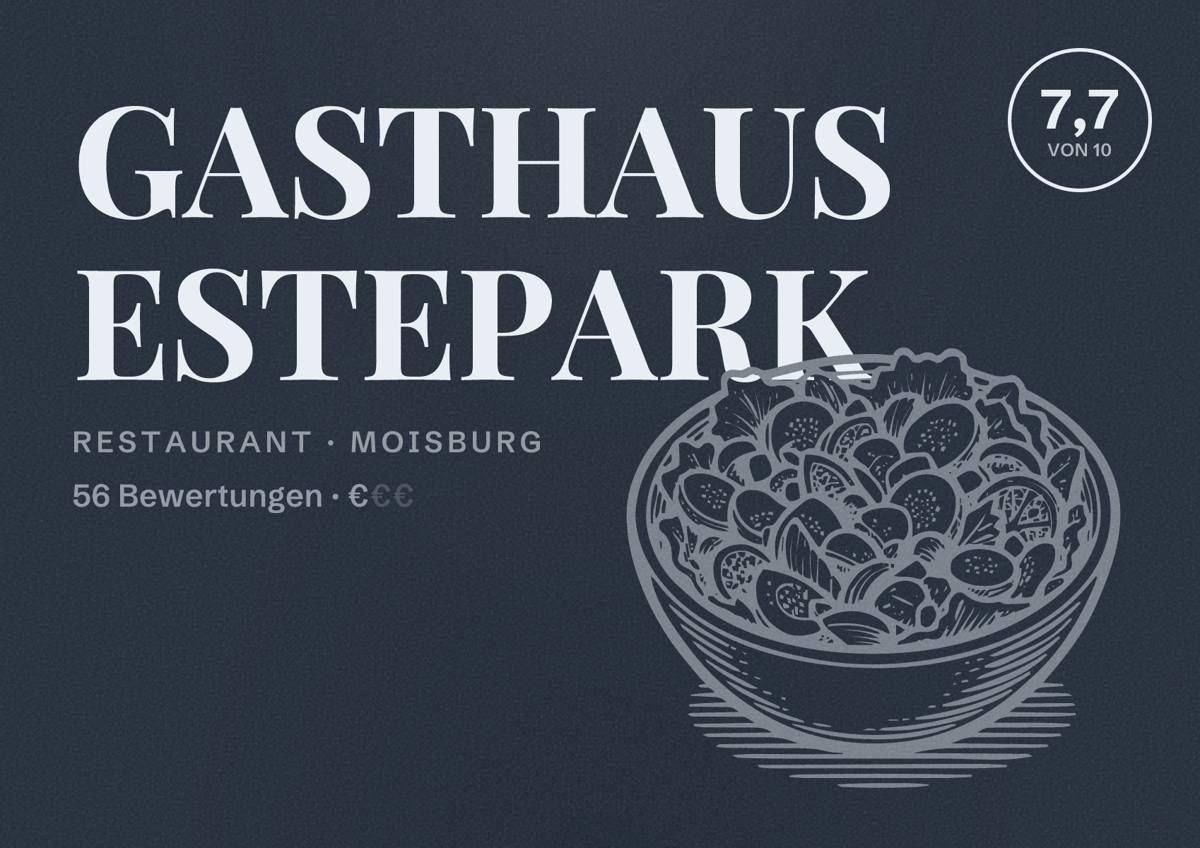 Illustriertes Poster von GASTHAUS ESTEPARK, Restaurant in Moisburg: Bewertung 7,7 von 10 aus 56 Bewertungen, Preisniveau €