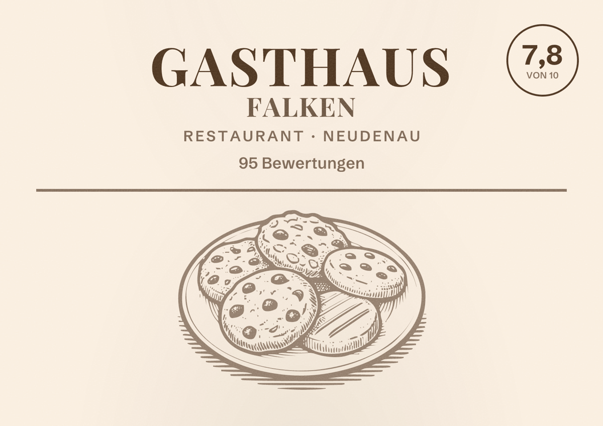 Illustriertes Poster von Gasthaus Falken, Restaurant in Neudenau: Bewertung 7,8 von 10 aus 95 Bewertungen