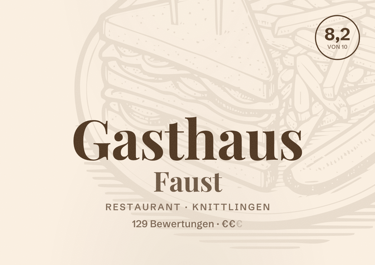 Illustriertes Poster von Gasthaus Faust, Restaurant in Knittlingen: Bewertung 8,2 von 10 aus 129 Bewertungen, Preisniveau €€
