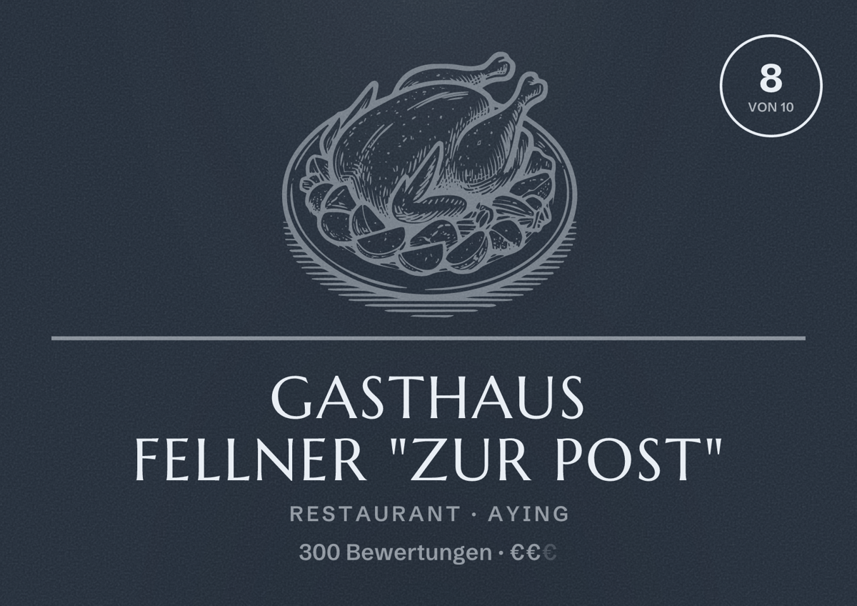 Illustriertes Poster von Gasthaus Fellner "Zur Post", Restaurant in Aying: Bewertung 8 von 10 aus 300 Bewertungen, Preisniveau €€