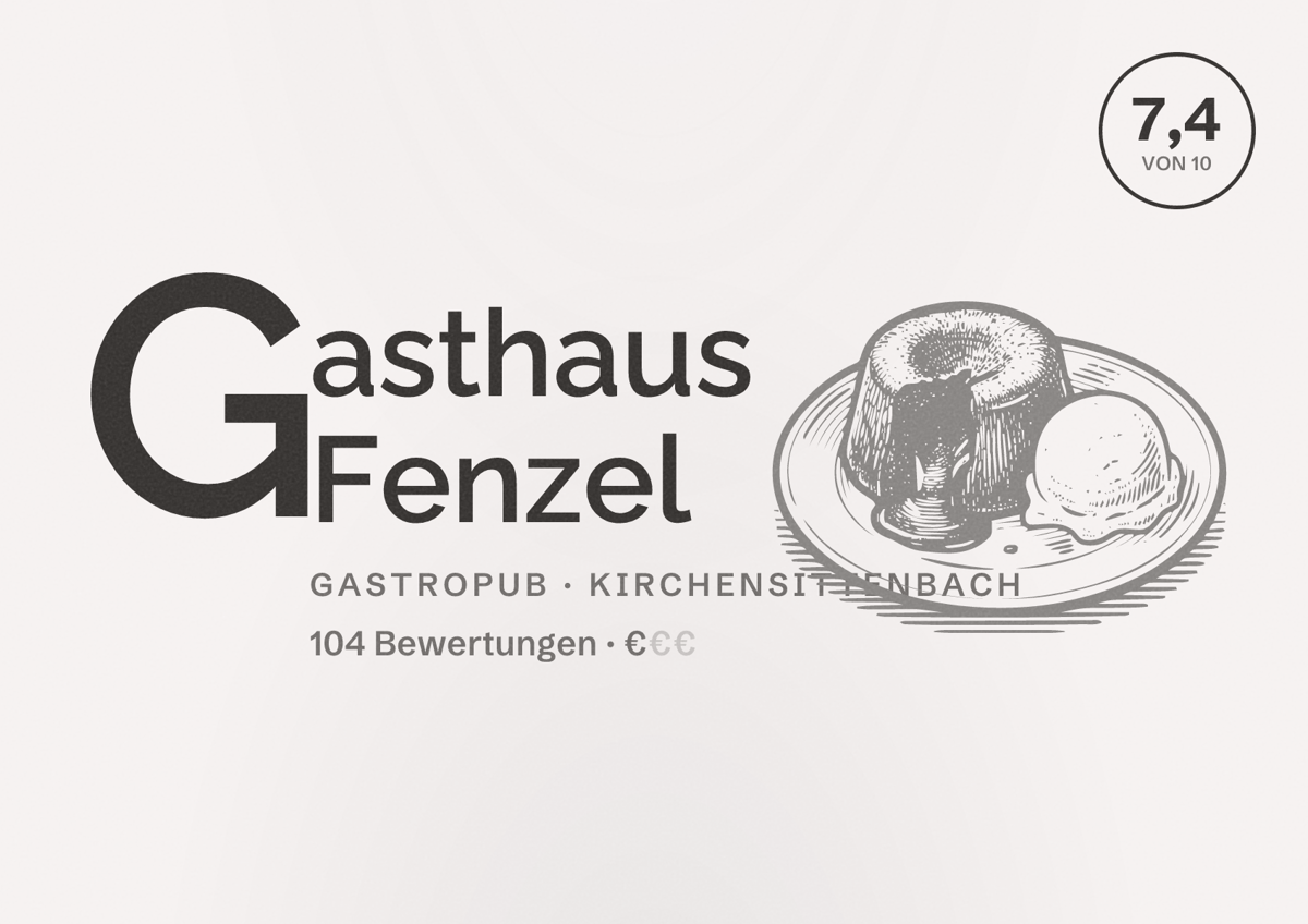Illustriertes Poster von Gasthaus Fenzel, Gastropub in Kirchensittenbach: Bewertung 7,4 von 10 aus 104 Bewertungen, Preisniveau €