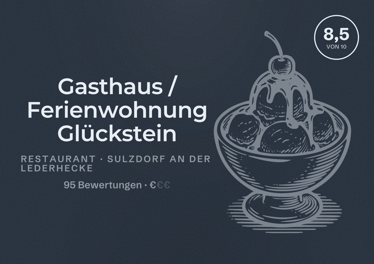 Illustriertes Poster von Gasthaus / Ferienwohnung Glückstein, Restaurant in Sulzdorf an der Lederhecke: Bewertung 8,5 von 10 aus 95 Bewertungen, Preisniveau €