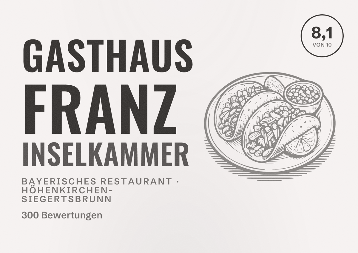 Illustriertes Poster von Gasthaus Franz Inselkammer, Bayerisches Restaurant in Höhenkirchen-Siegertsbrunn: Bewertung 8,1 von 10 aus 300 Bewertungen