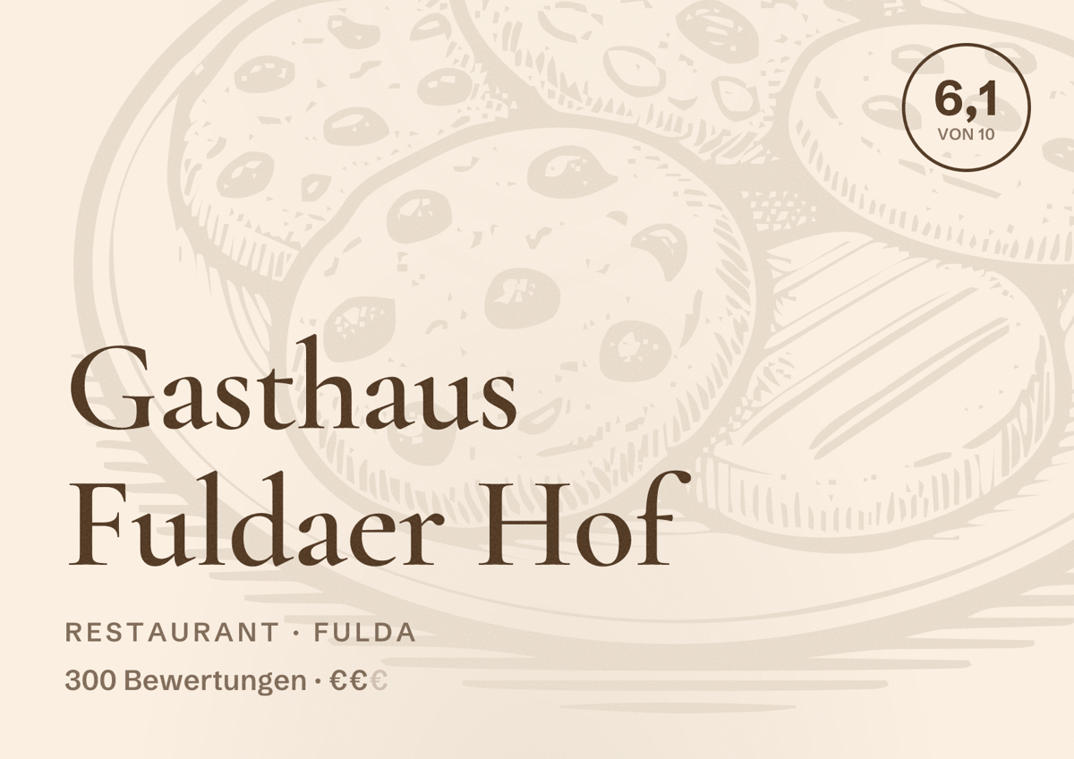 Illustriertes Poster von Gasthaus Fuldaer Hof, Restaurant in Fulda: Bewertung 6,1 von 10 aus 300 Bewertungen, Preisniveau €€