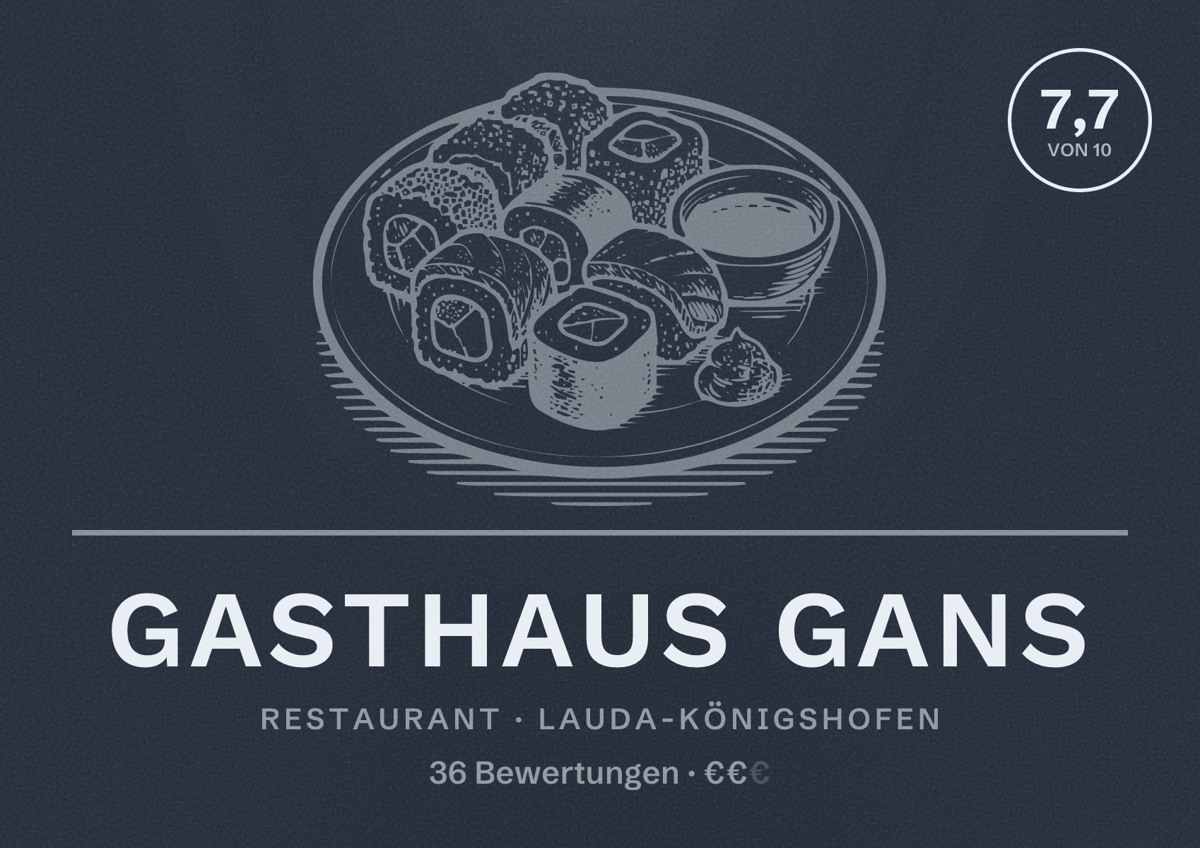 Illustriertes Poster von Gasthaus Gans, Restaurant in Lauda-Königshofen: Bewertung 7,7 von 10 aus 36 Bewertungen, Preisniveau €€