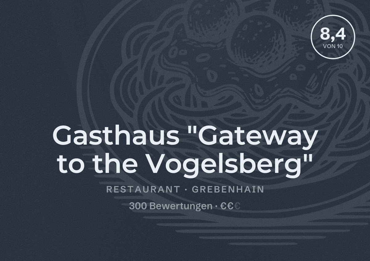 Illustriertes Poster von Gasthaus "Gateway to the Vogelsberg", Restaurant in Grebenhain: Bewertung 8,4 von 10 aus 300 Bewertungen, Preisniveau €€