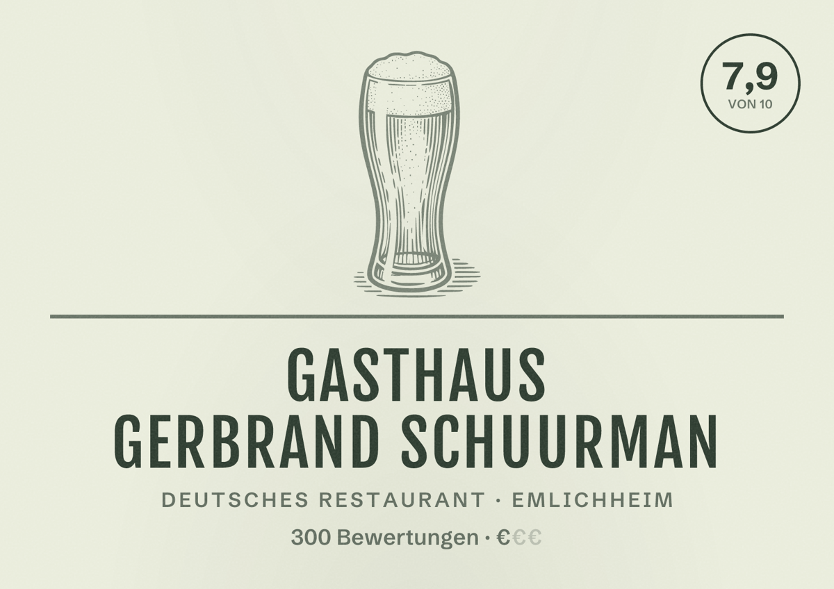 Illustriertes Poster von Gasthaus Gerbrand Schuurman, Deutsches Restaurant in Emlichheim: Bewertung 7,9 von 10 aus 300 Bewertungen, Preisniveau €