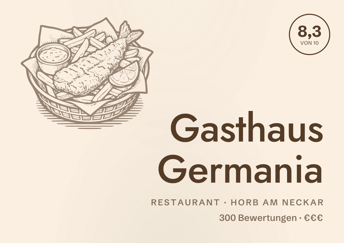 Illustriertes Poster von Gasthaus Germania, Restaurant in Horb am Neckar: Bewertung 8,3 von 10 aus 300 Bewertungen, Preisniveau €€€