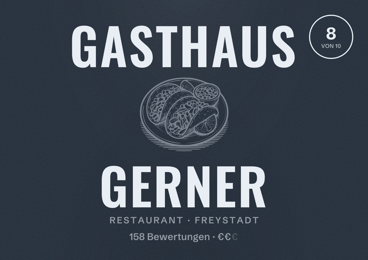 Illustriertes Poster von Gasthaus Gerner, Restaurant in Freystadt: Bewertung 8 von 10 aus 158 Bewertungen, Preisniveau €€