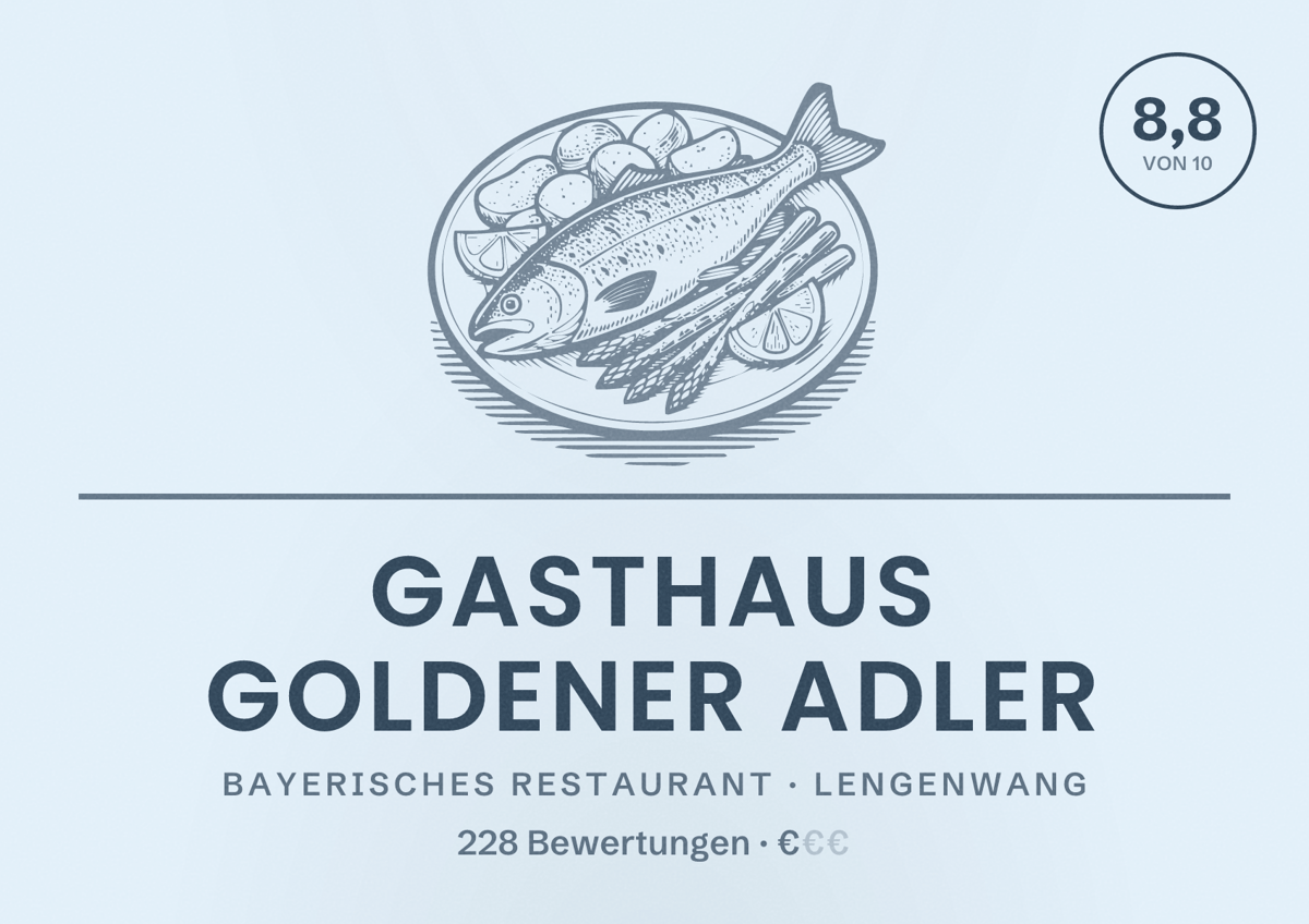 Illustriertes Poster von Gasthaus Goldener Adler, Bayerisches Restaurant in Lengenwang: Bewertung 8,8 von 10 aus 228 Bewertungen, Preisniveau €