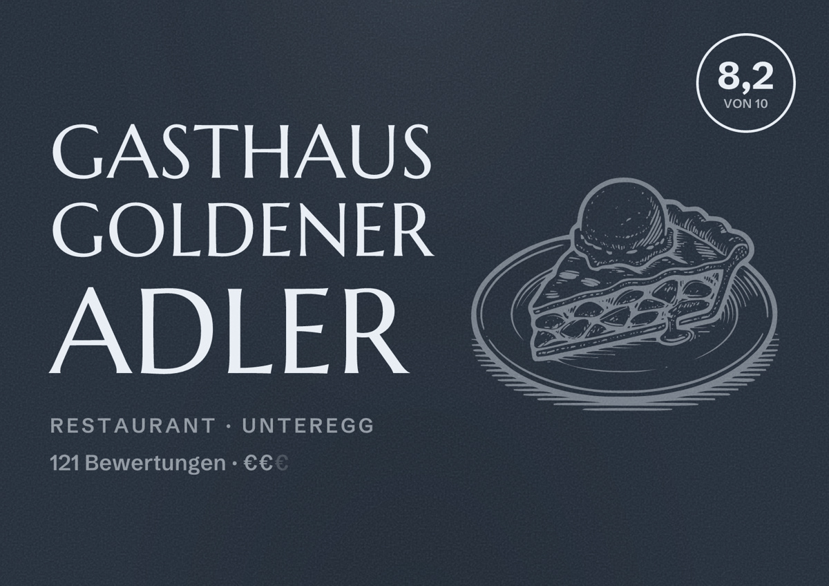 Illustriertes Poster von Gasthaus Goldener Adler, Restaurant in Unteregg: Bewertung 8,2 von 10 aus 121 Bewertungen, Preisniveau €€