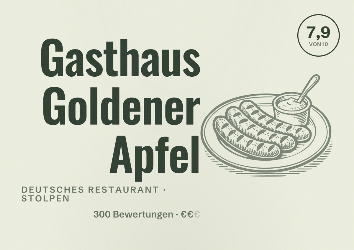 Illustriertes Poster von Gasthaus Goldener Apfel, Deutsches Restaurant in Stolpen: Bewertung 7,9 von 10 aus 300 Bewertungen, Preisniveau €€