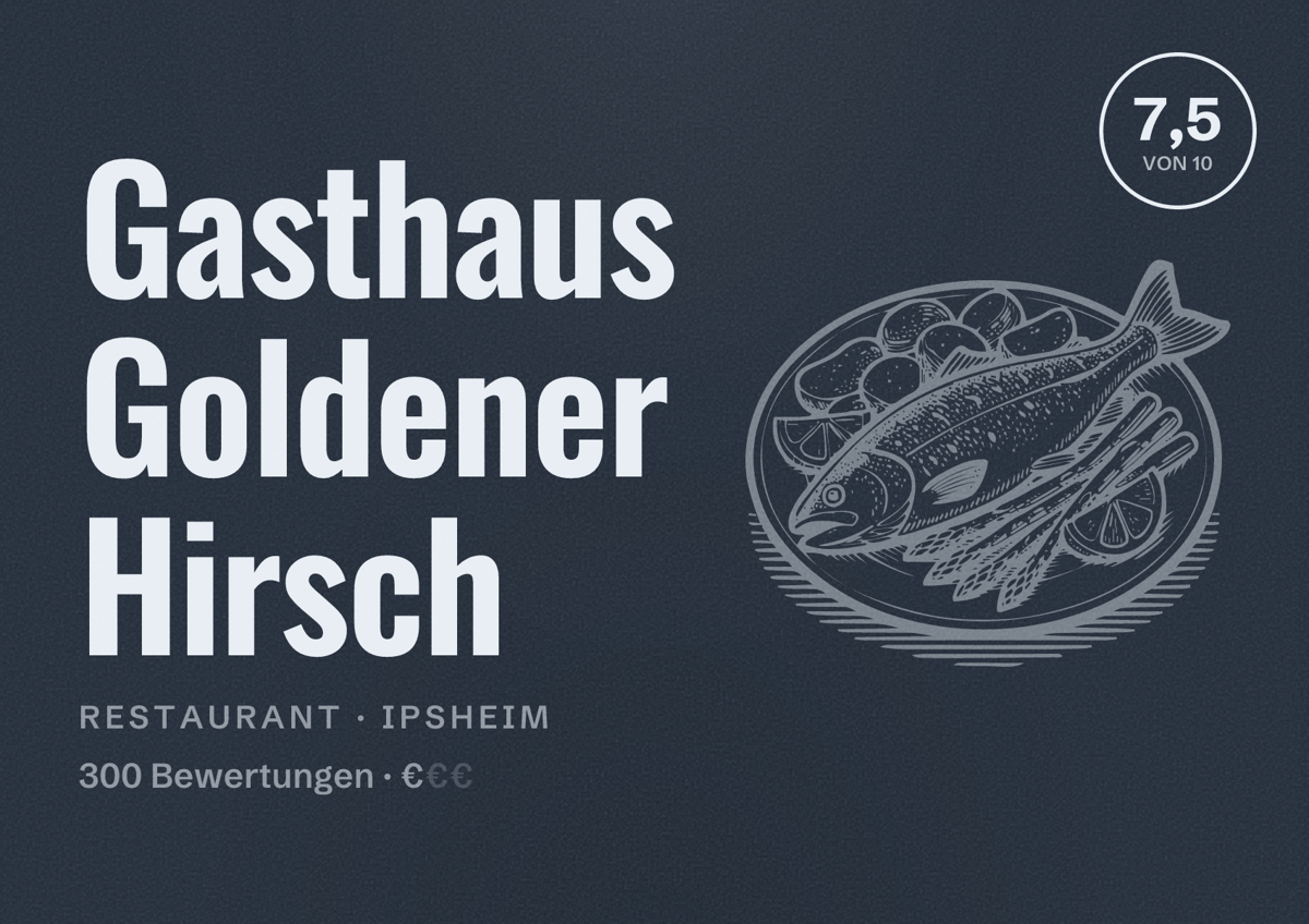Illustriertes Poster von Gasthaus Goldener Hirsch, Restaurant in Ipsheim: Bewertung 7,5 von 10 aus 300 Bewertungen, Preisniveau €
