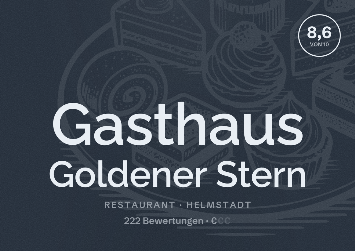 Illustriertes Poster von Gasthaus Goldener Stern, Restaurant in Helmstadt: Bewertung 8,6 von 10 aus 222 Bewertungen, Preisniveau €