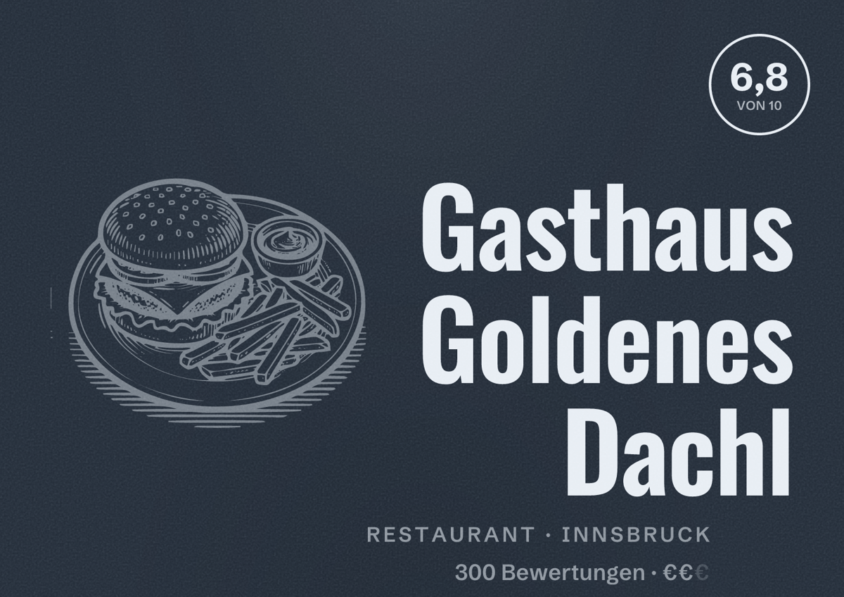 Illustriertes Poster von Gasthaus Goldenes Dachl, Restaurant in Innsbruck: Bewertung 6,8 von 10 aus 300 Bewertungen, Preisniveau €€