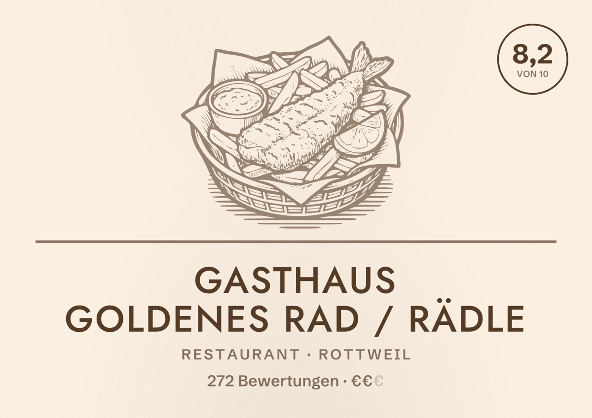 Illustriertes Poster von Gasthaus Goldenes Rad / Rädle, Restaurant in Rottweil: Bewertung 8,2 von 10 aus 272 Bewertungen, Preisniveau €€