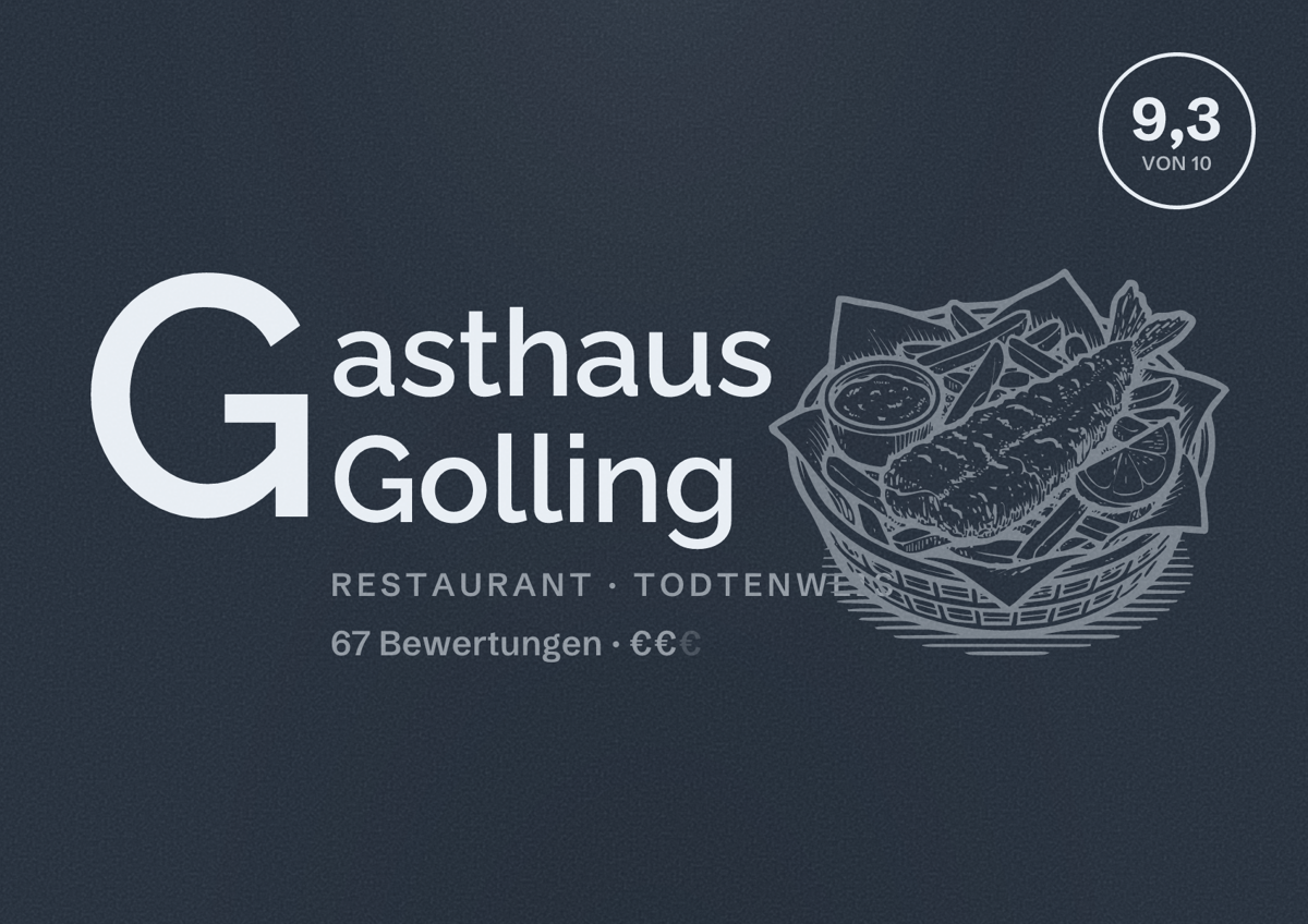 Illustriertes Poster von Gasthaus Golling, Restaurant in Todtenweis: Bewertung 9,3 von 10 aus 67 Bewertungen, Preisniveau €€