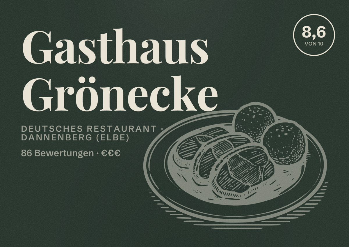 Illustriertes Poster von Gasthaus Grönecke, Deutsches Restaurant in Dannenberg (Elbe): Bewertung 8,6 von 10 aus 86 Bewertungen, Preisniveau €€€