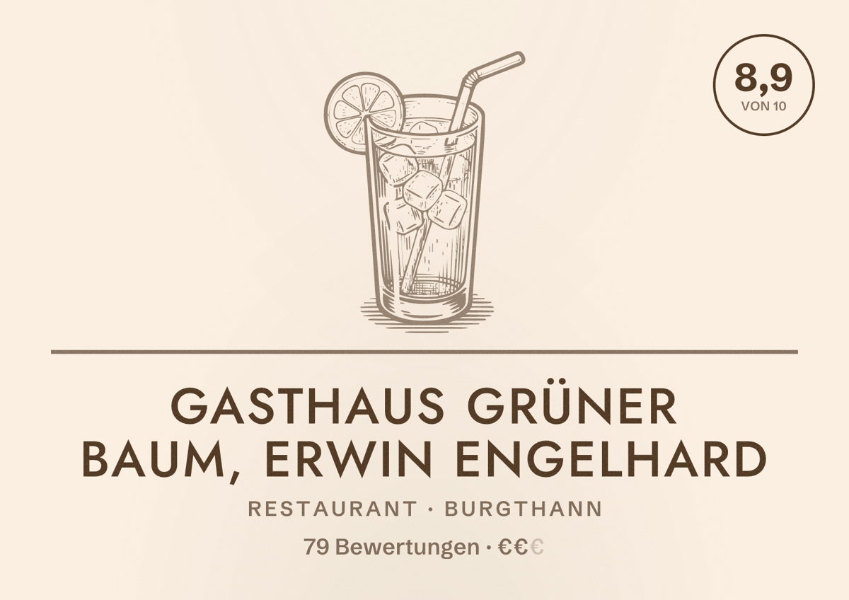 Illustriertes Poster von Gasthaus Grüner Baum, Erwin Engelhard, Restaurant in Burgthann: Bewertung 8,9 von 10 aus 79 Bewertungen, Preisniveau €€