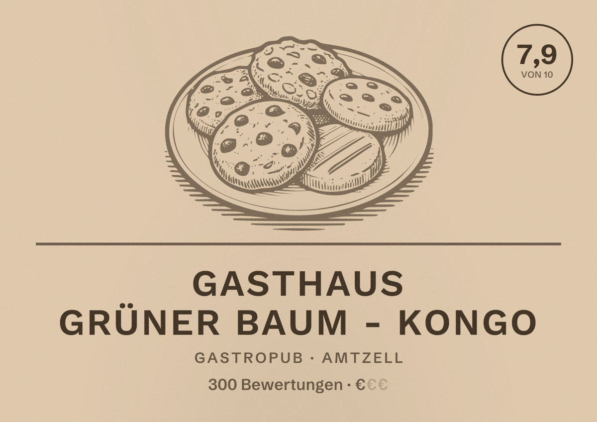 Illustriertes Poster von Gasthaus Grüner Baum - KONGO, Gastropub in Amtzell: Bewertung 7,9 von 10 aus 300 Bewertungen, Preisniveau €