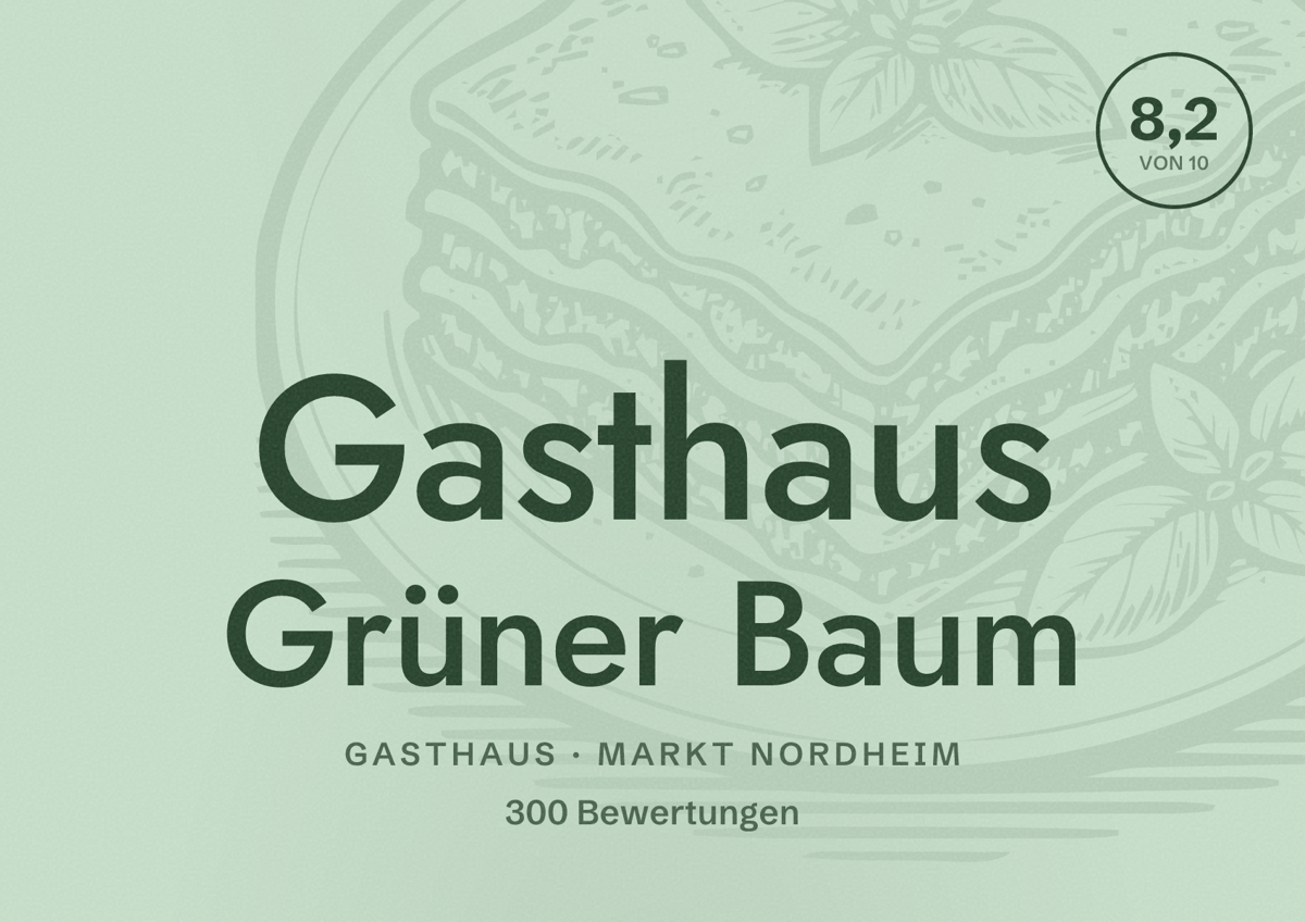 Illustriertes Poster von Gasthaus Grüner Baum, Gasthaus in Markt Nordheim: Bewertung 8,2 von 10 aus 300 Bewertungen