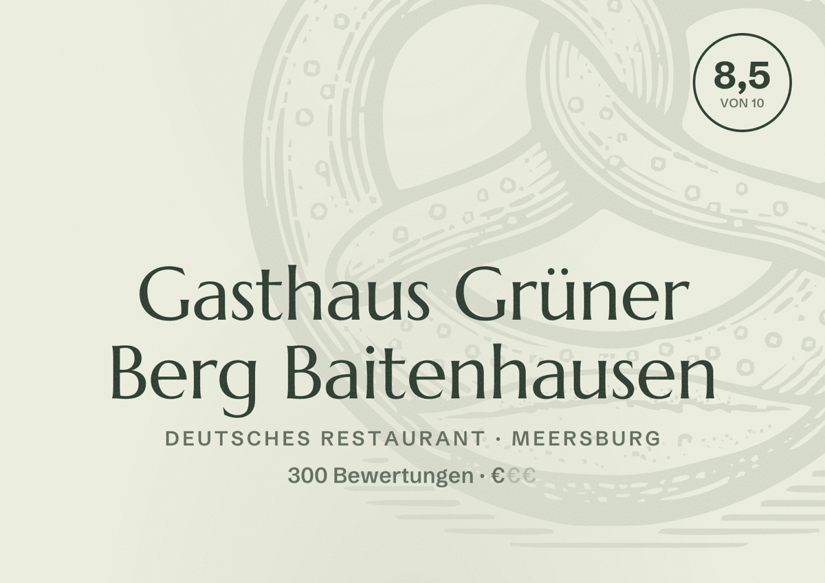 Illustriertes Poster von Gasthaus Grüner Berg Baitenhausen, Deutsches Restaurant in Meersburg: Bewertung 8,5 von 10 aus 300 Bewertungen, Preisniveau €
