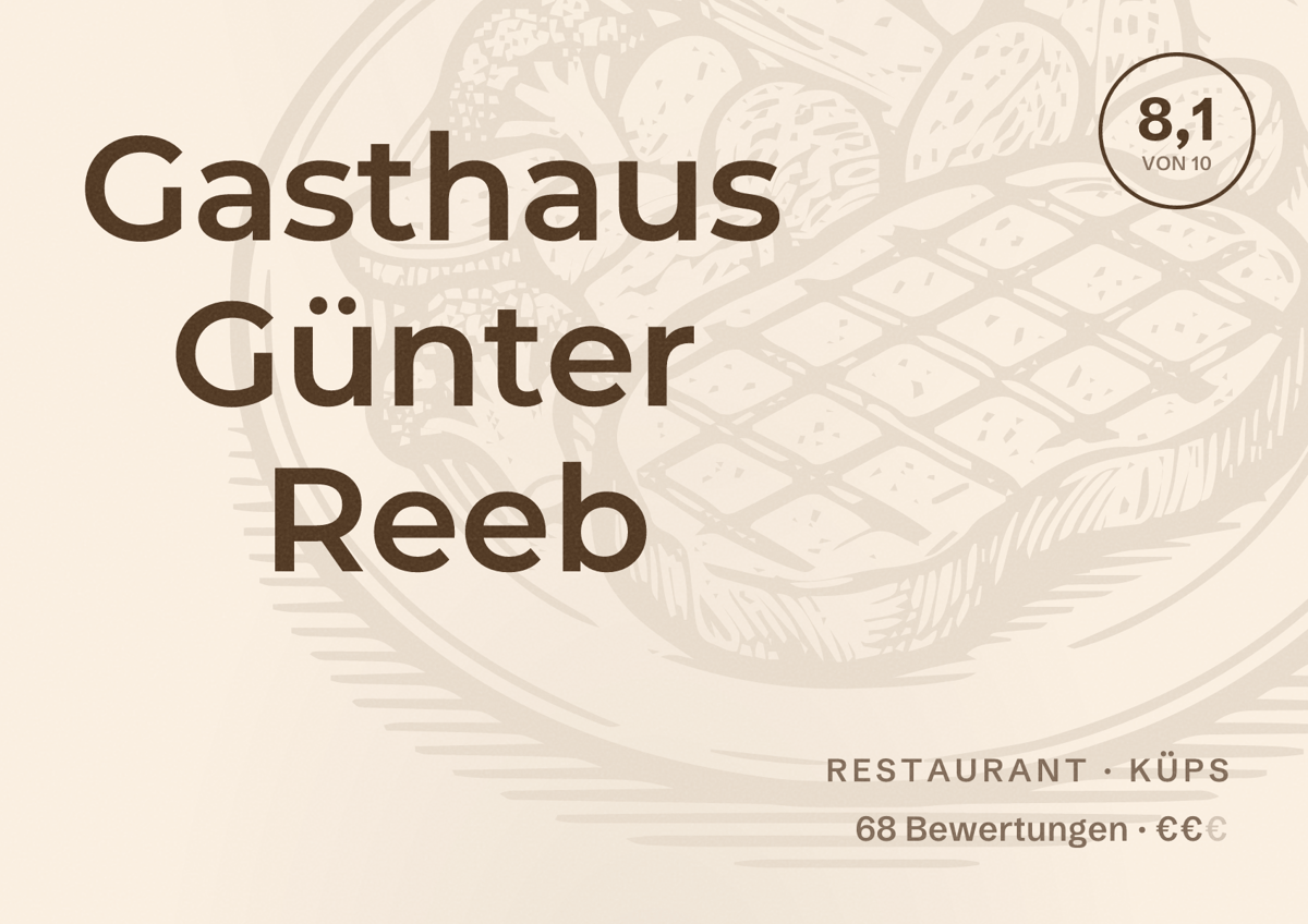 Illustriertes Poster von Gasthaus Günter Reeb, Restaurant in Küps: Bewertung 8,1 von 10 aus 68 Bewertungen, Preisniveau €€