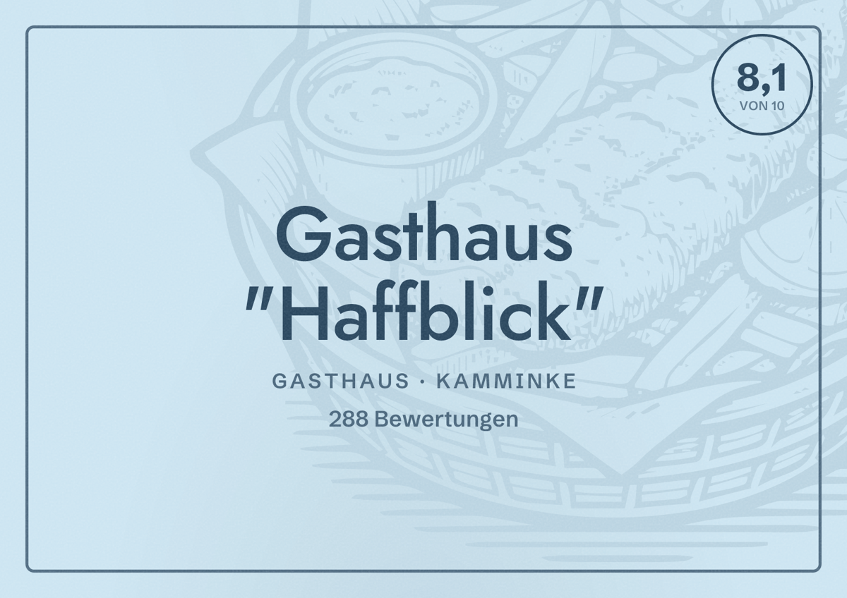 Illustriertes Poster von Gasthaus "Haffblick", Gasthaus in Kamminke: Bewertung 8,1 von 10 aus 288 Bewertungen