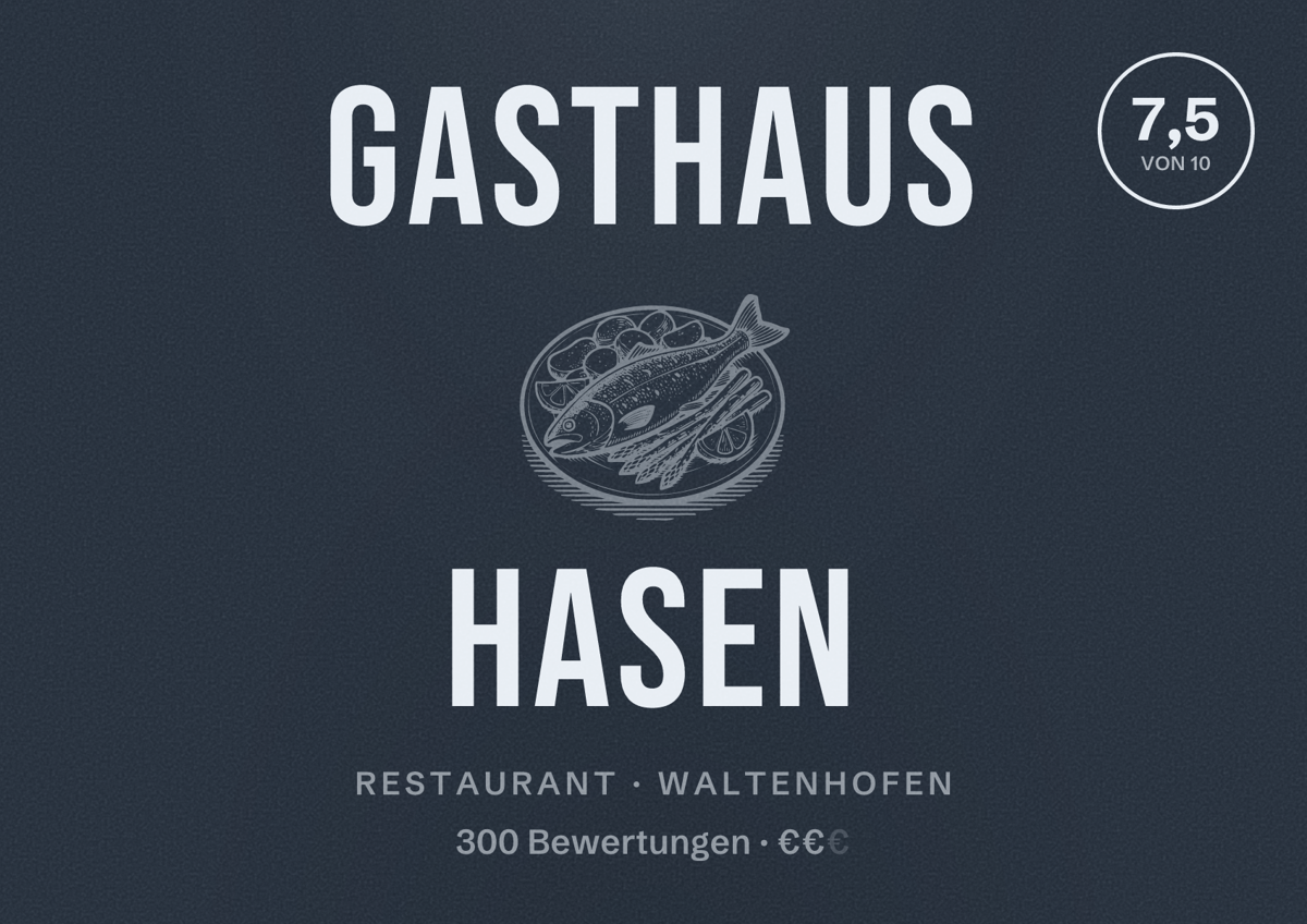 Illustriertes Poster von Gasthaus Hasen, Restaurant in Waltenhofen: Bewertung 7,5 von 10 aus 300 Bewertungen, Preisniveau €€