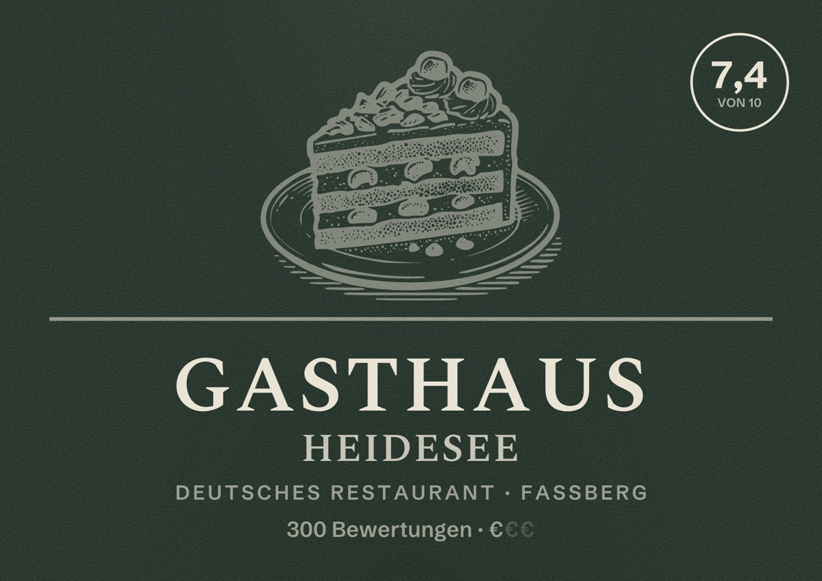 Illustriertes Poster von Gasthaus Heidesee, Deutsches Restaurant in Faßberg: Bewertung 7,4 von 10 aus 300 Bewertungen, Preisniveau €